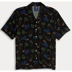 New $45‎ Men's Miller Lite Neon Signs Short Sleeve Button Front Shirt Beachy M